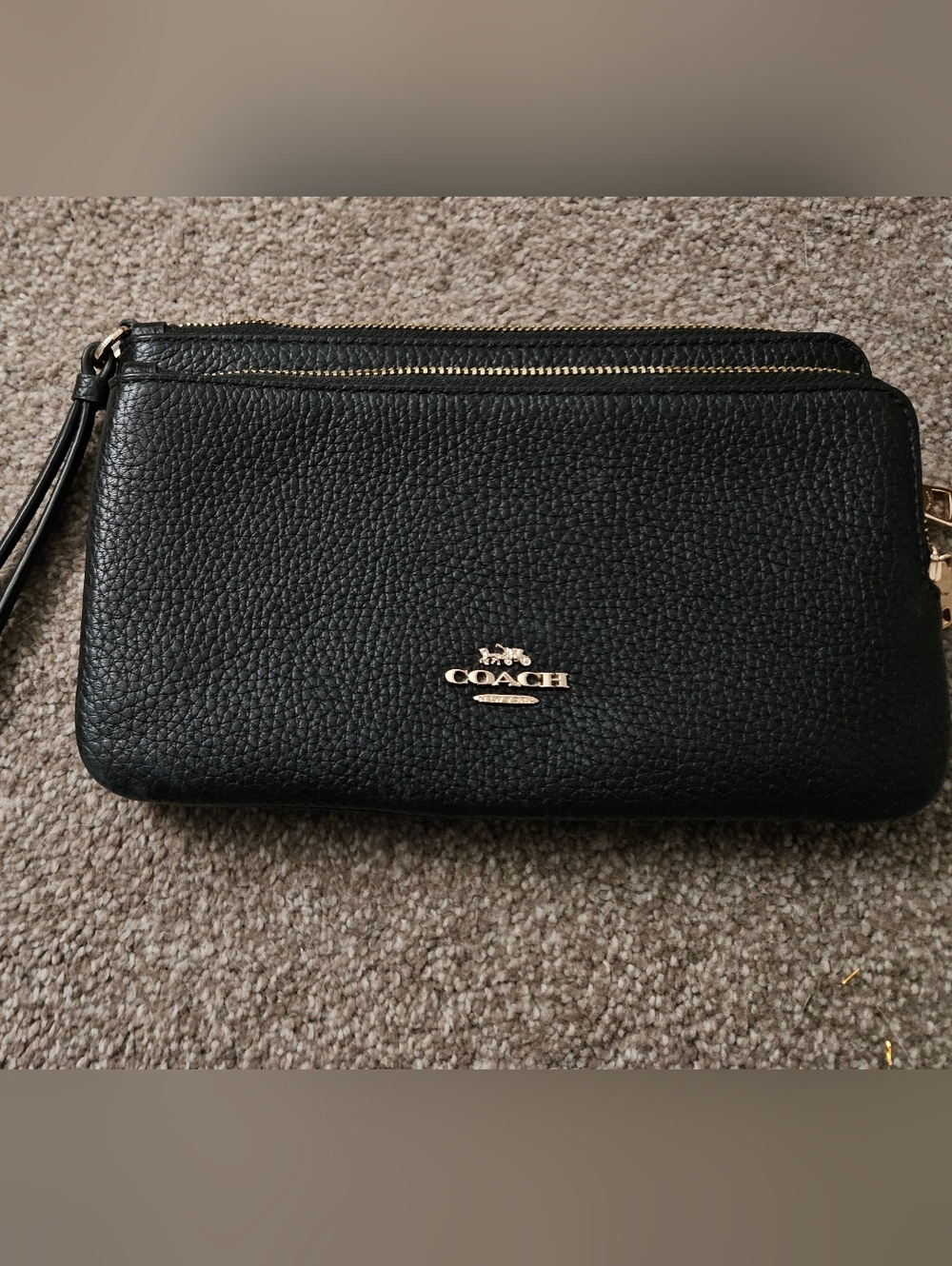 Coach Black Pebbled Leather Large Wallet with Gold Hardware EUC
